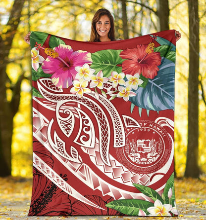 Polynesian Hawaii Premium Blanket - Summer Plumeria (Red)-Myprintsy