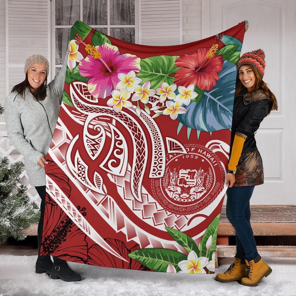 Polynesian Hawaii Premium Blanket - Summer Plumeria (Red)-Myprintsy