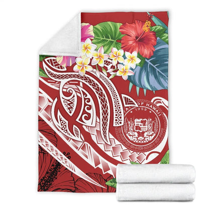 Polynesian Hawaii Premium Blanket - Summer Plumeria (Red)-Myprintsy