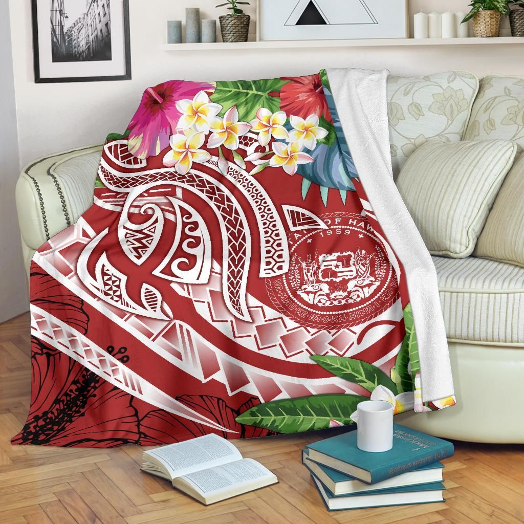 Polynesian Hawaii Premium Blanket - Summer Plumeria (Red)-Myprintsy