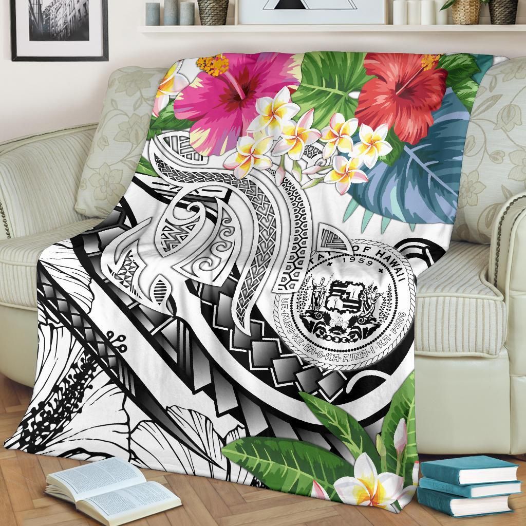 Polynesian Hawaii Premium Blanket - Summer Plumeria (White)-Myprintsy