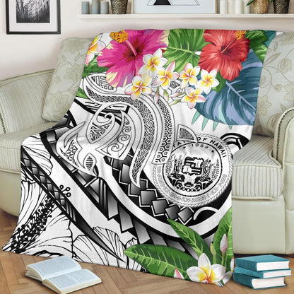 Polynesian Hawaii Premium Blanket - Summer Plumeria (White)-Myprintsy
