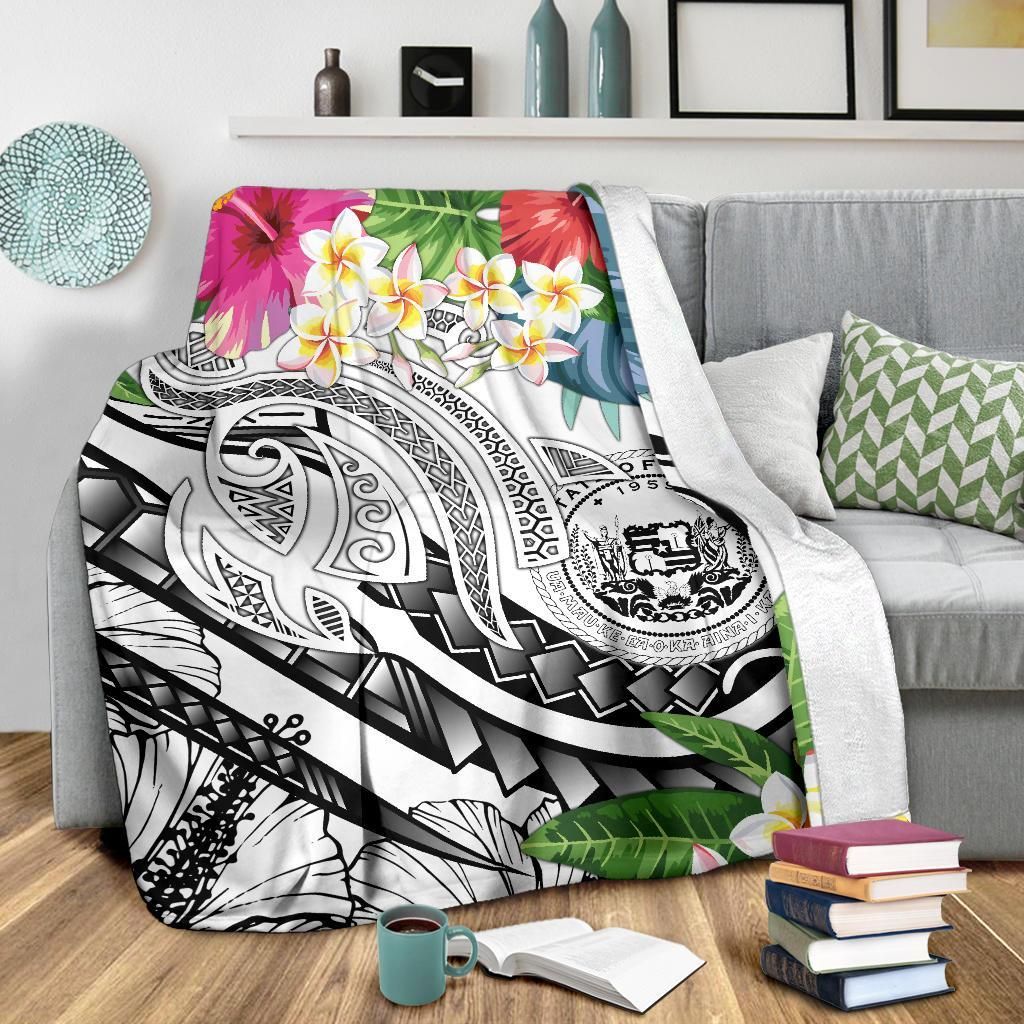Polynesian Hawaii Premium Blanket - Summer Plumeria (White)-Myprintsy
