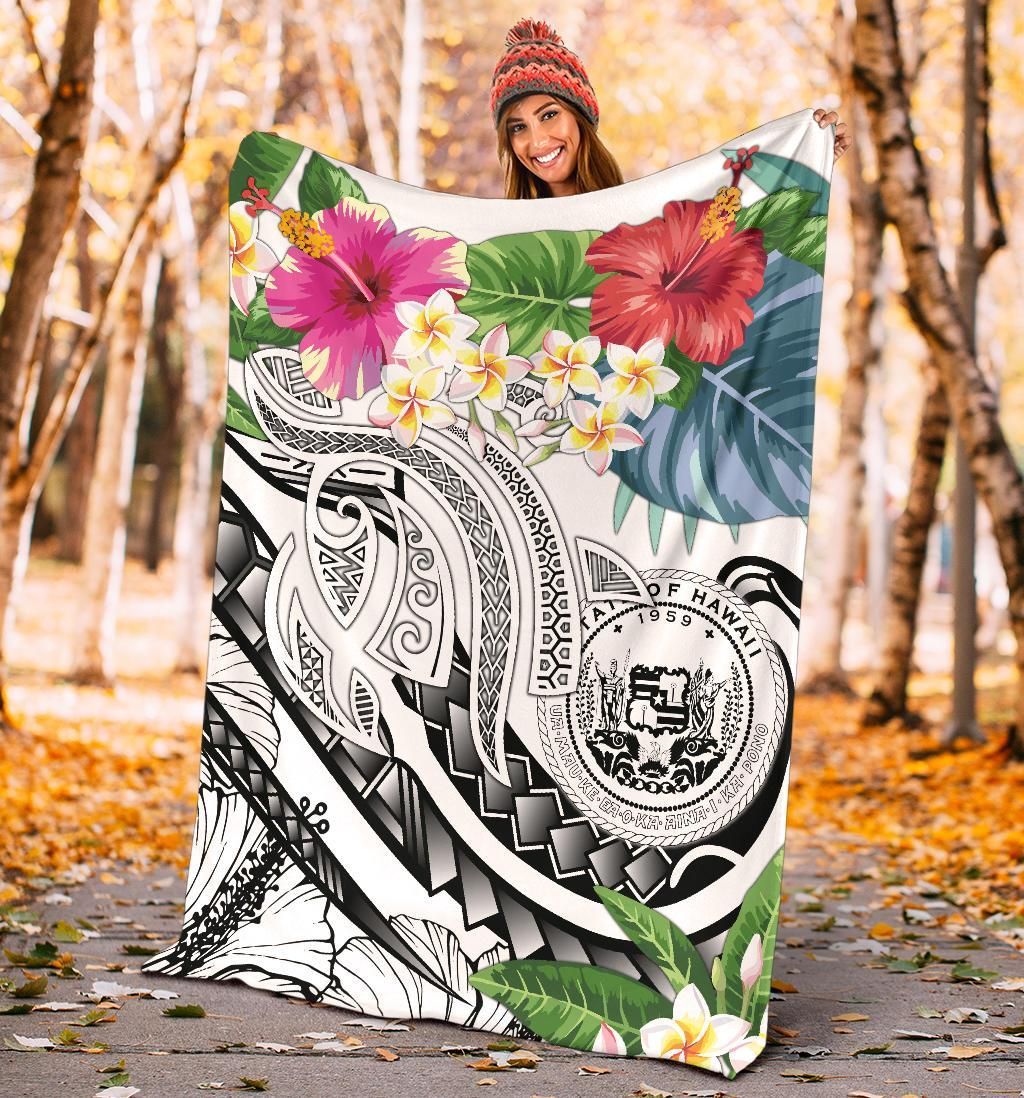 Polynesian Hawaii Premium Blanket - Summer Plumeria (White)-Myprintsy