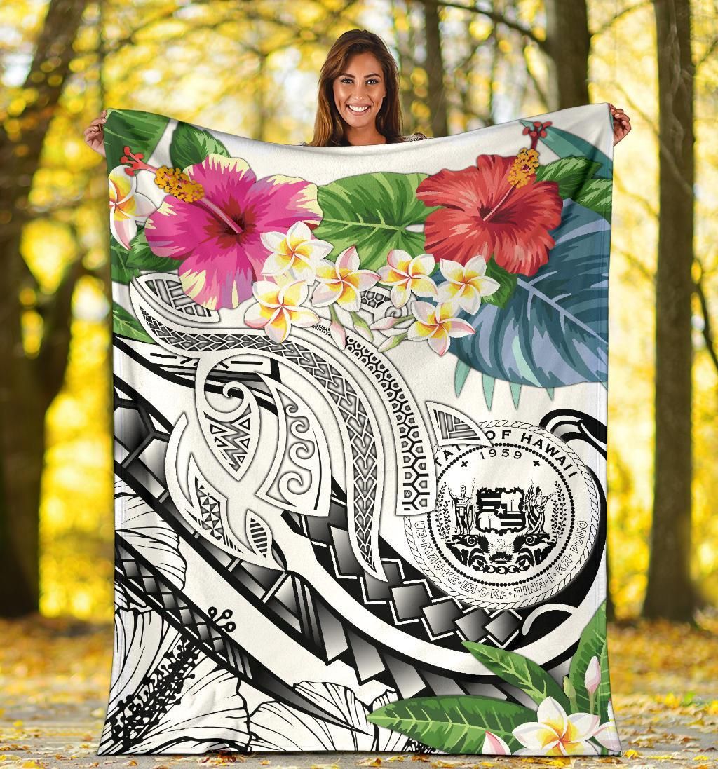 Polynesian Hawaii Premium Blanket - Summer Plumeria (White)-Myprintsy