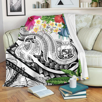 Polynesian Hawaii Premium Blanket - Summer Plumeria (White)-Myprintsy
