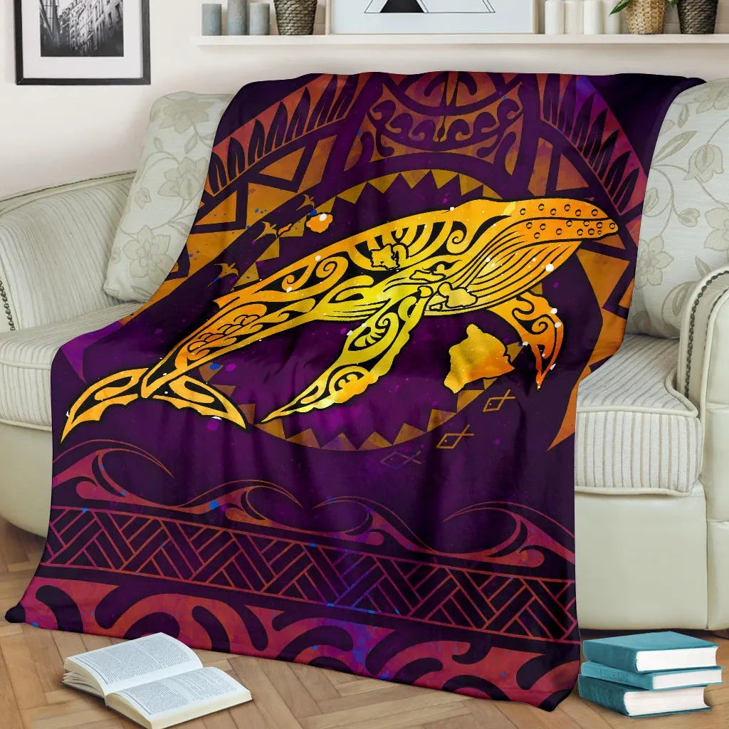 Polynesian Hawaii Premium Blanket - Whale Hawaii Map Purple Galaxy-Myprintsy