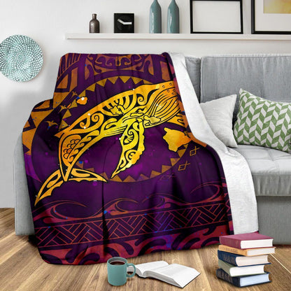 Polynesian Hawaii Premium Blanket - Whale Hawaii Map Purple Galaxy-Myprintsy