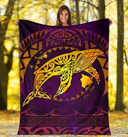 Polynesian Hawaii Premium Blanket - Whale Hawaii Map Purple Galaxy-Myprintsy