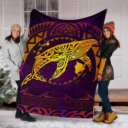 Polynesian Hawaii Premium Blanket - Whale Hawaii Map Purple Galaxy-Myprintsy