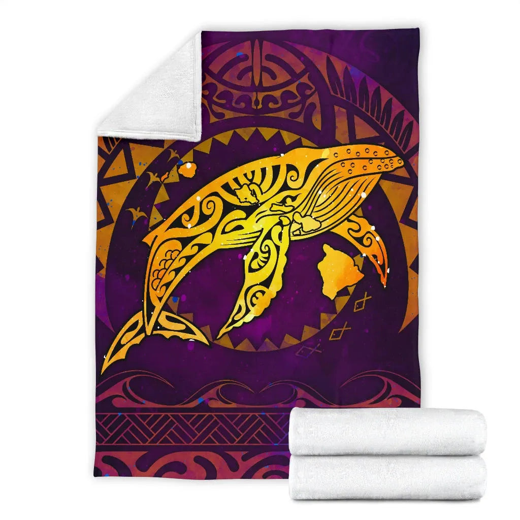 Polynesian Hawaii Premium Blanket - Whale Hawaii Map Purple Galaxy-Myprintsy
