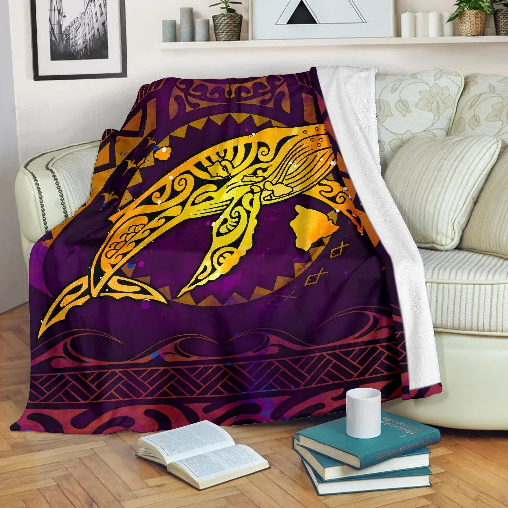 Polynesian Hawaii Premium Blanket - Whale Hawaii Map Purple Galaxy-Myprintsy