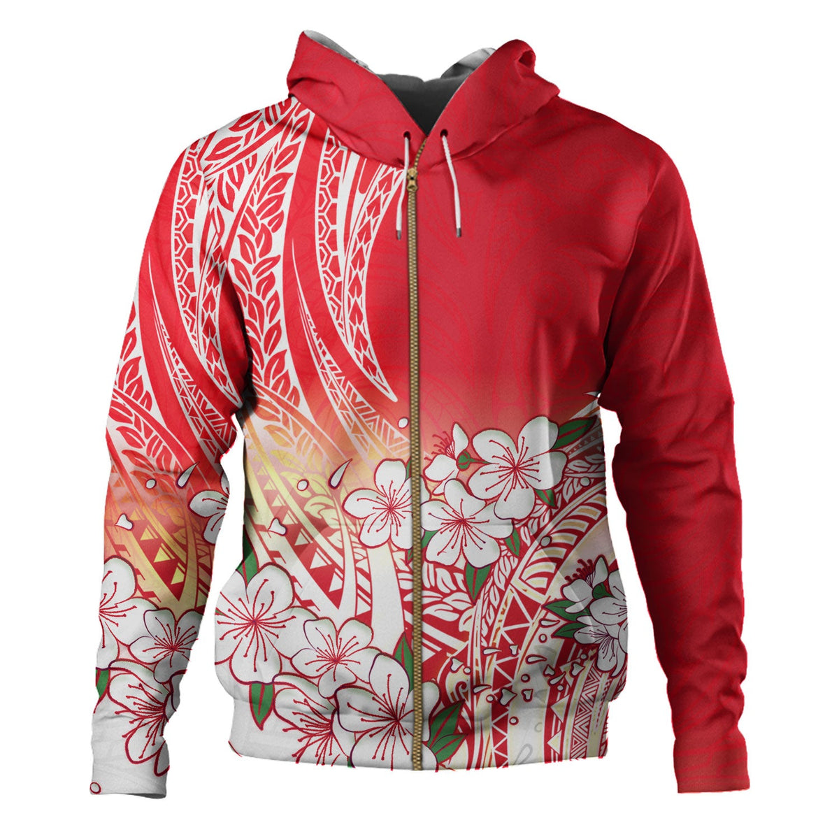 Polynesian Hoodie Polynesian Pattern Style White Flowers-Myprintsy