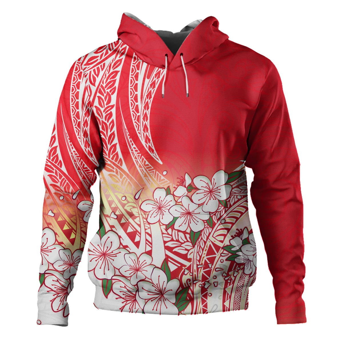 Polynesian Hoodie Polynesian Pattern Style White Flowers-Myprintsy