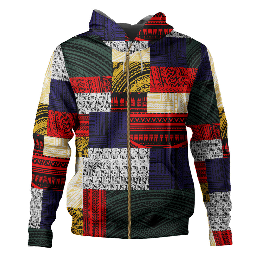 Polynesian Hoodie Retro Patchwork-Myprintsy