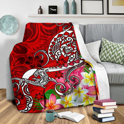 Polynesian Premium Blanket - Turtle Plumeria Red Color-Myprintsy
