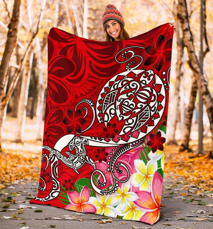 Polynesian Premium Blanket - Turtle Plumeria Red Color-Myprintsy
