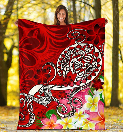 Polynesian Premium Blanket - Turtle Plumeria Red Color-Myprintsy