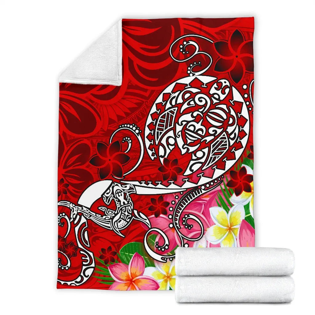 Polynesian Premium Blanket - Turtle Plumeria Red Color-Myprintsy