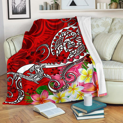Polynesian Premium Blanket - Turtle Plumeria Red Color-Myprintsy