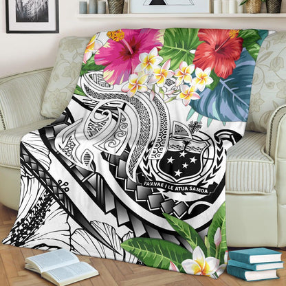 Polynesian Samoa Premium Blanket - Summer Plumeria (White)-Myprintsy