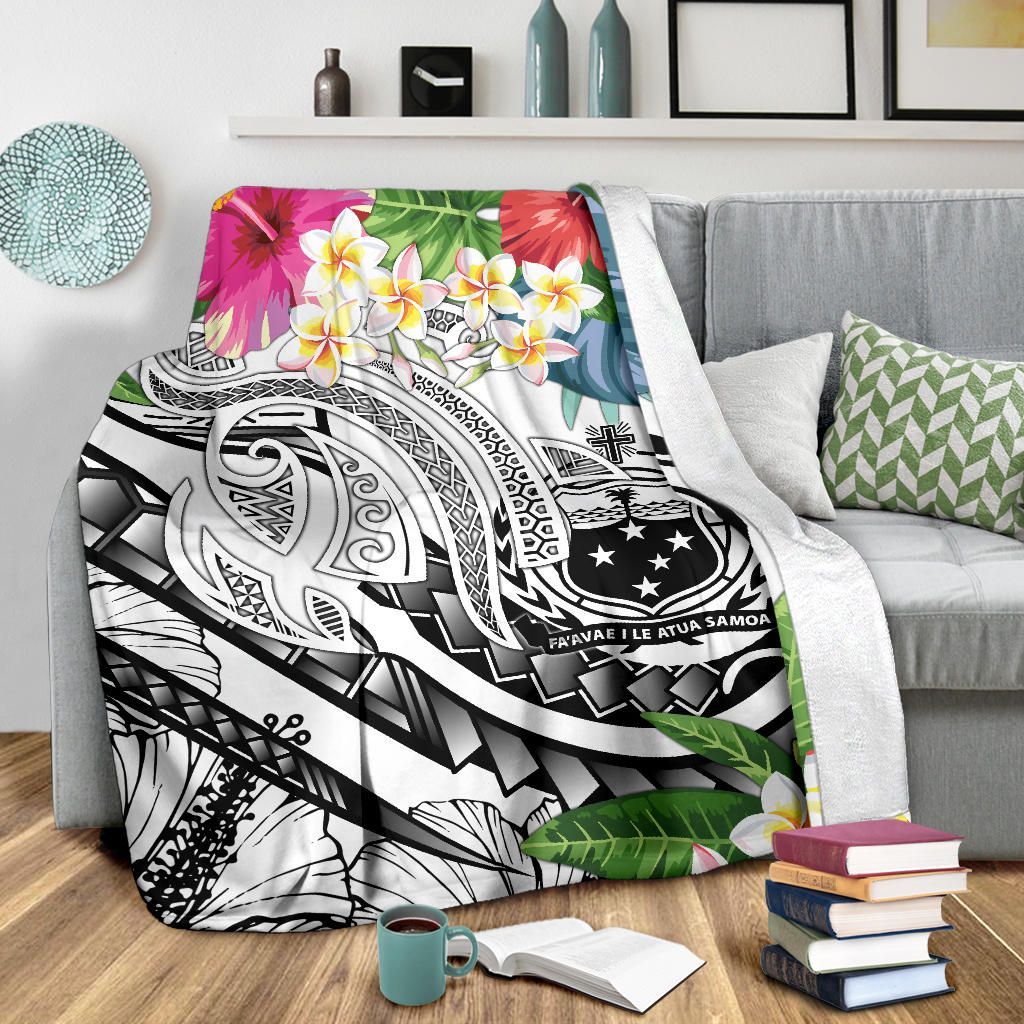 Polynesian Samoa Premium Blanket - Summer Plumeria (White)-Myprintsy