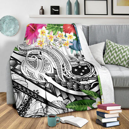 Polynesian Samoa Premium Blanket - Summer Plumeria (White)-Myprintsy