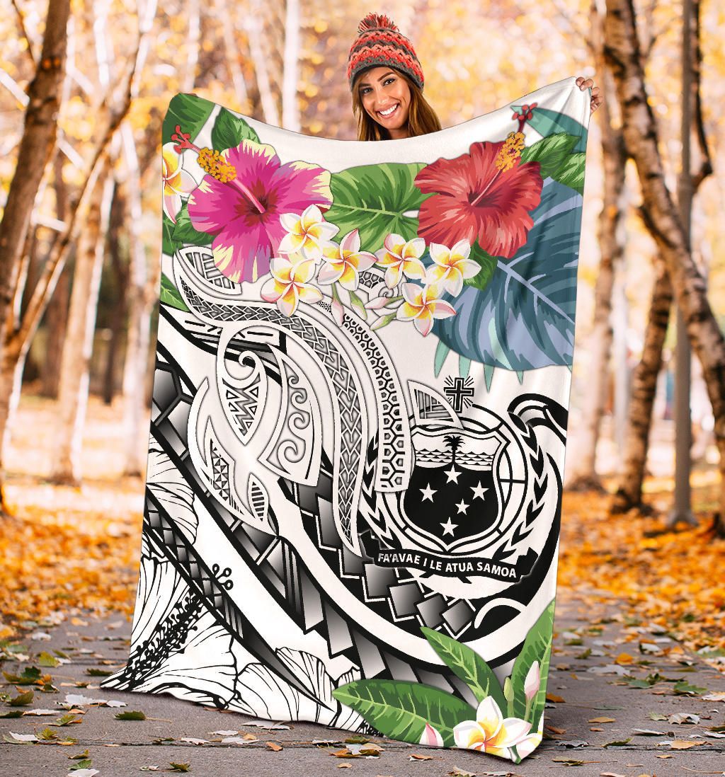 Polynesian Samoa Premium Blanket - Summer Plumeria (White)-Myprintsy