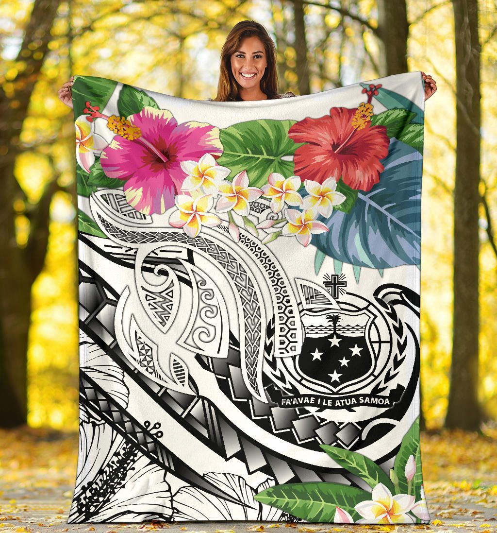 Polynesian Samoa Premium Blanket - Summer Plumeria (White)-Myprintsy