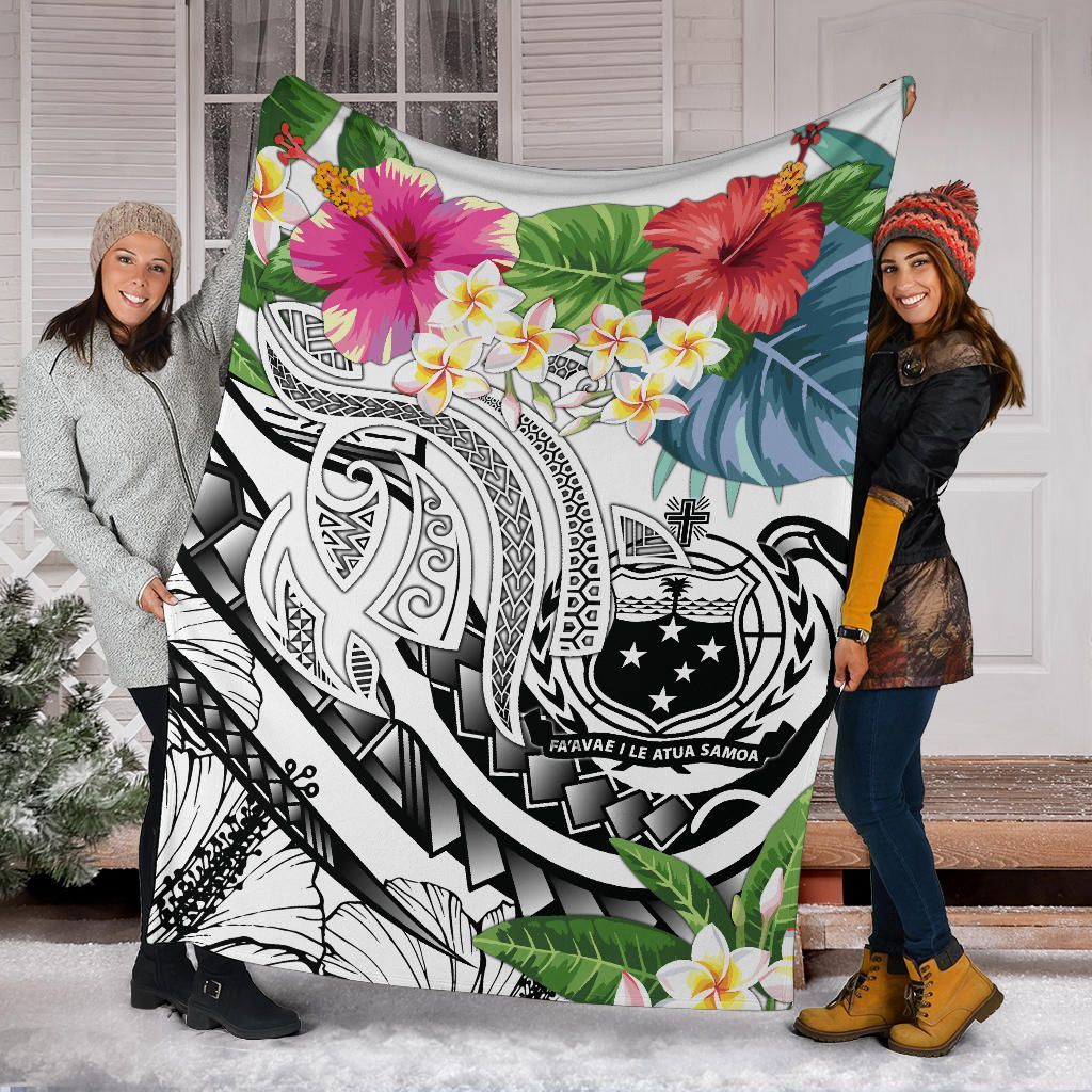 Polynesian Samoa Premium Blanket - Summer Plumeria (White)-Myprintsy