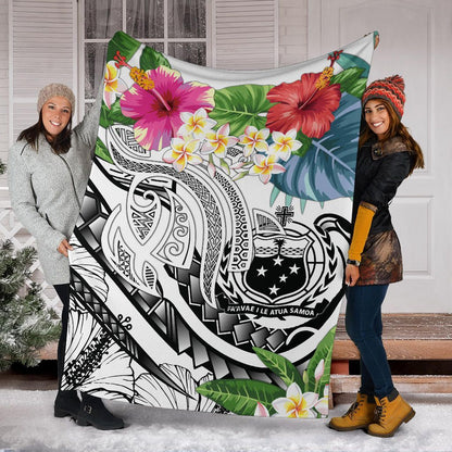 Polynesian Samoa Premium Blanket - Summer Plumeria (White)-Myprintsy