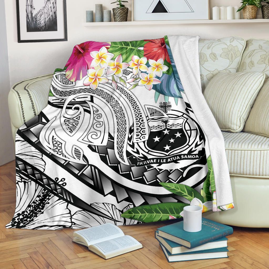 Polynesian Samoa Premium Blanket - Summer Plumeria (White)-Myprintsy