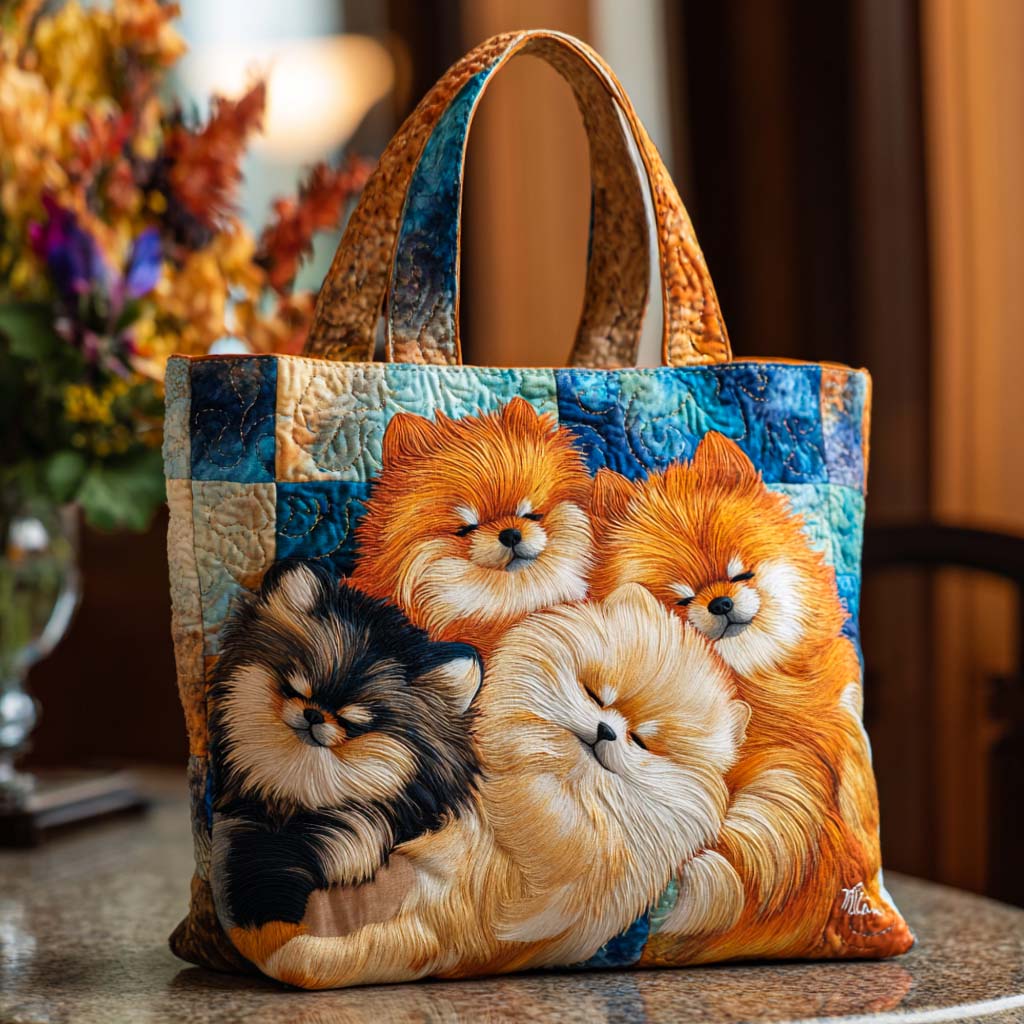 Pom Cozy Pile Quilted Tote Bag VTQ-Myprintsy