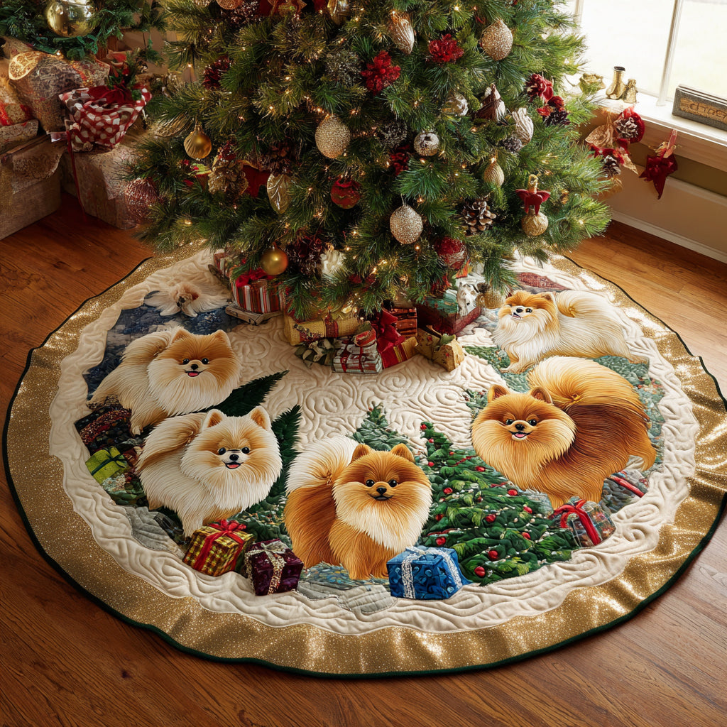 Pom Holiday Gathering Christmas Quilted Tree Skirt VTQ-Myprintsy