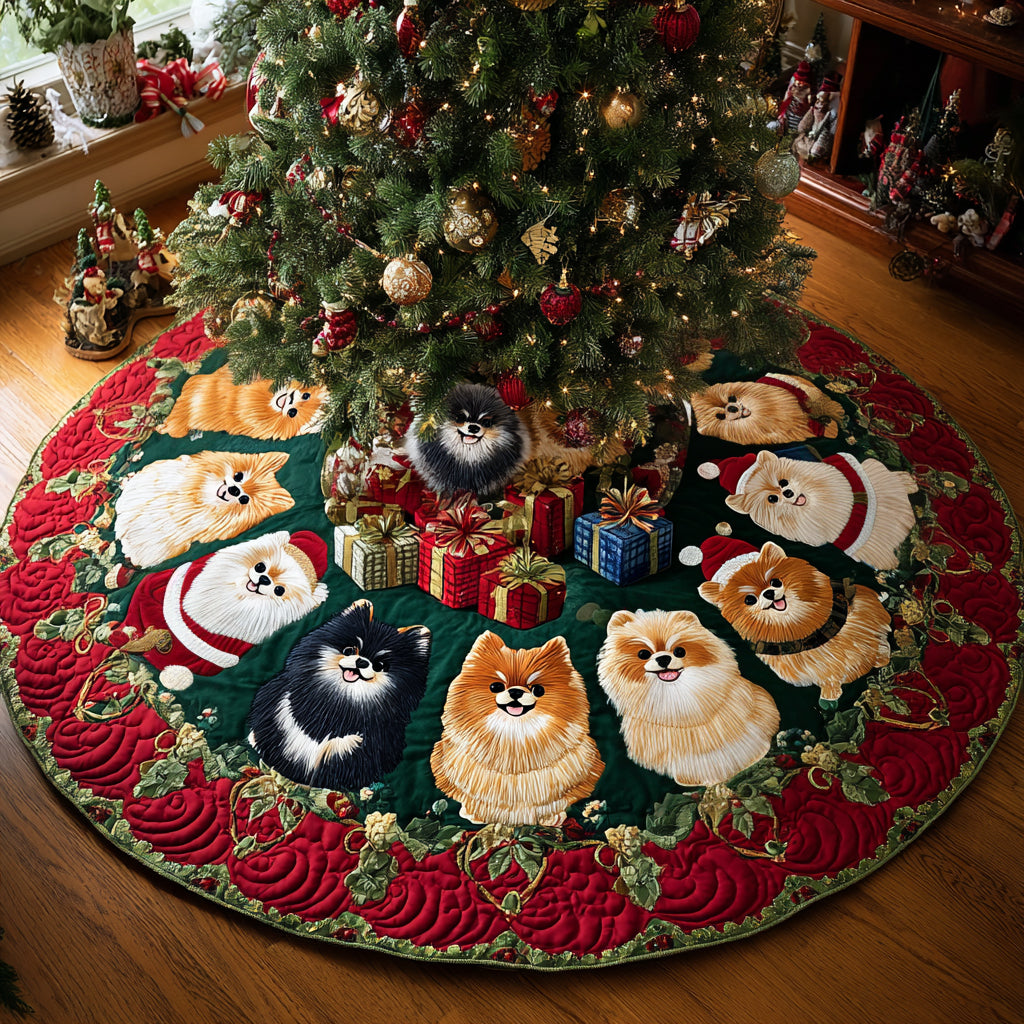 Pom Noel Delight Christmas Quilted Tree Skirt-Myprintsy