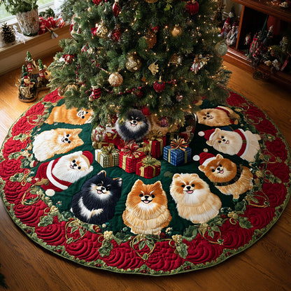 Pom Noel Delight Christmas Quilted Tree Skirt-Myprintsy