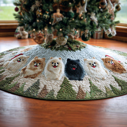 Pom Snow Sparkle Christmas Quilted Tree Skirt-Myprintsy