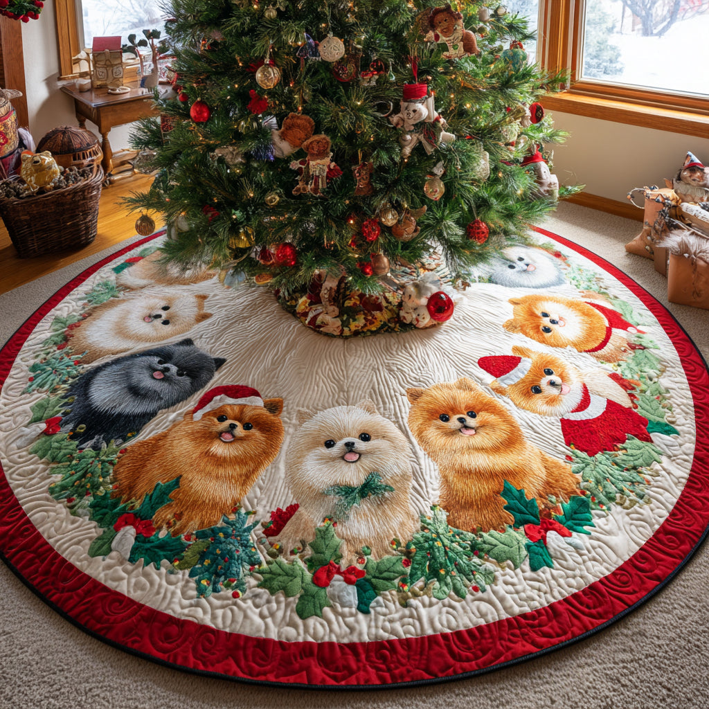 Pom Tree Whirl Christmas Quilted Tree Skirt-Myprintsy