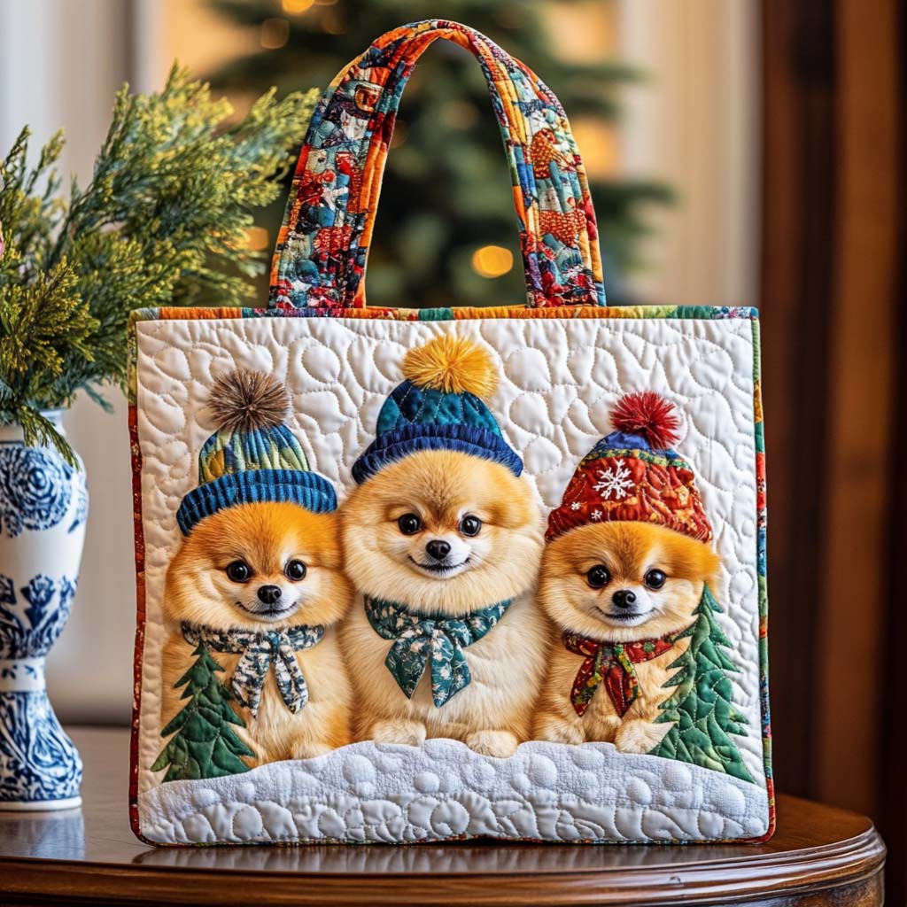 Pom Winter Trio Quilted Tote Bag VTQ-Myprintsy