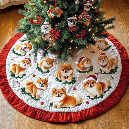Pomeranian Joy Christmas Quilted Tree Skirt-Myprintsy