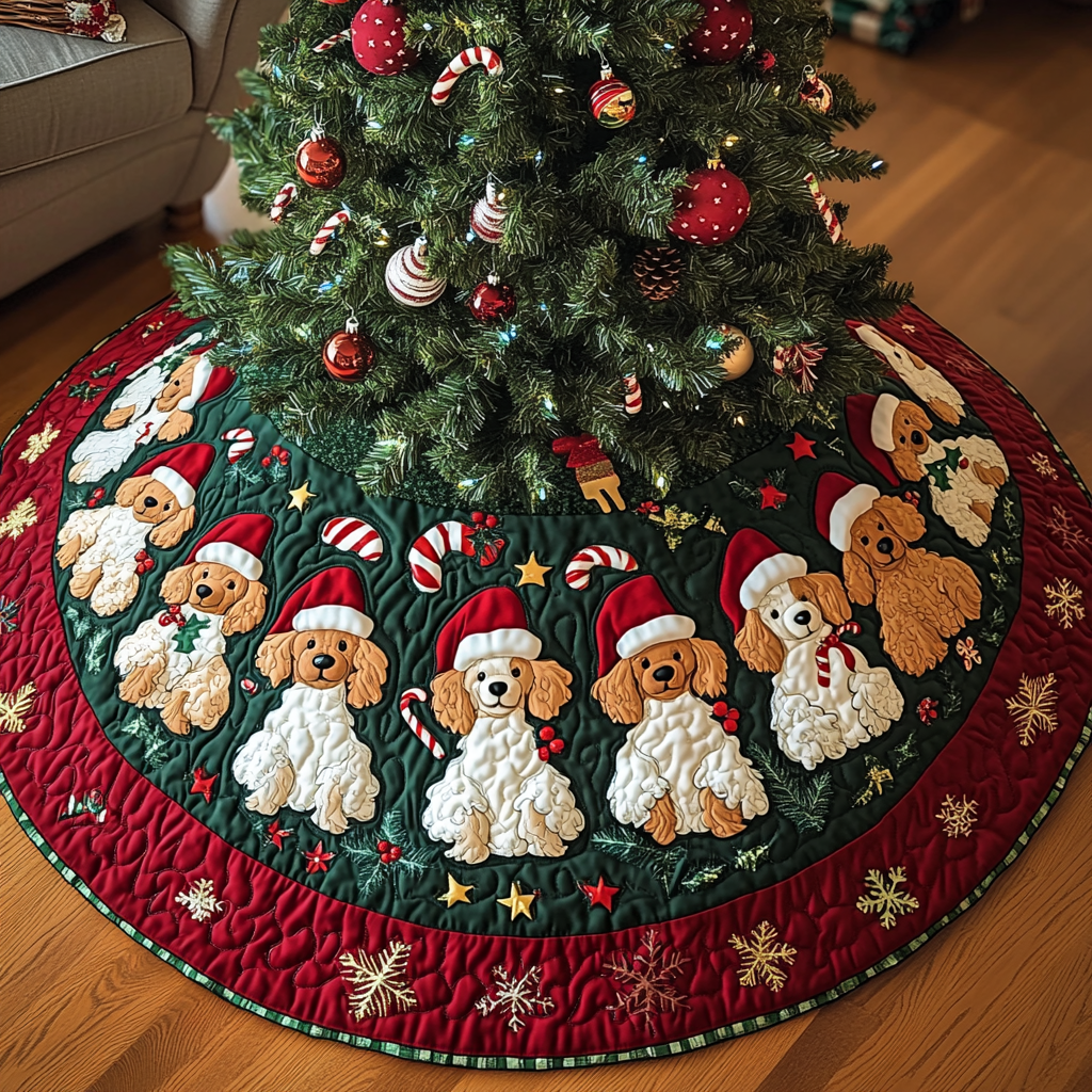 Poodle Christmas Charm Christmas Quilted Tree Skirt-Myprintsy