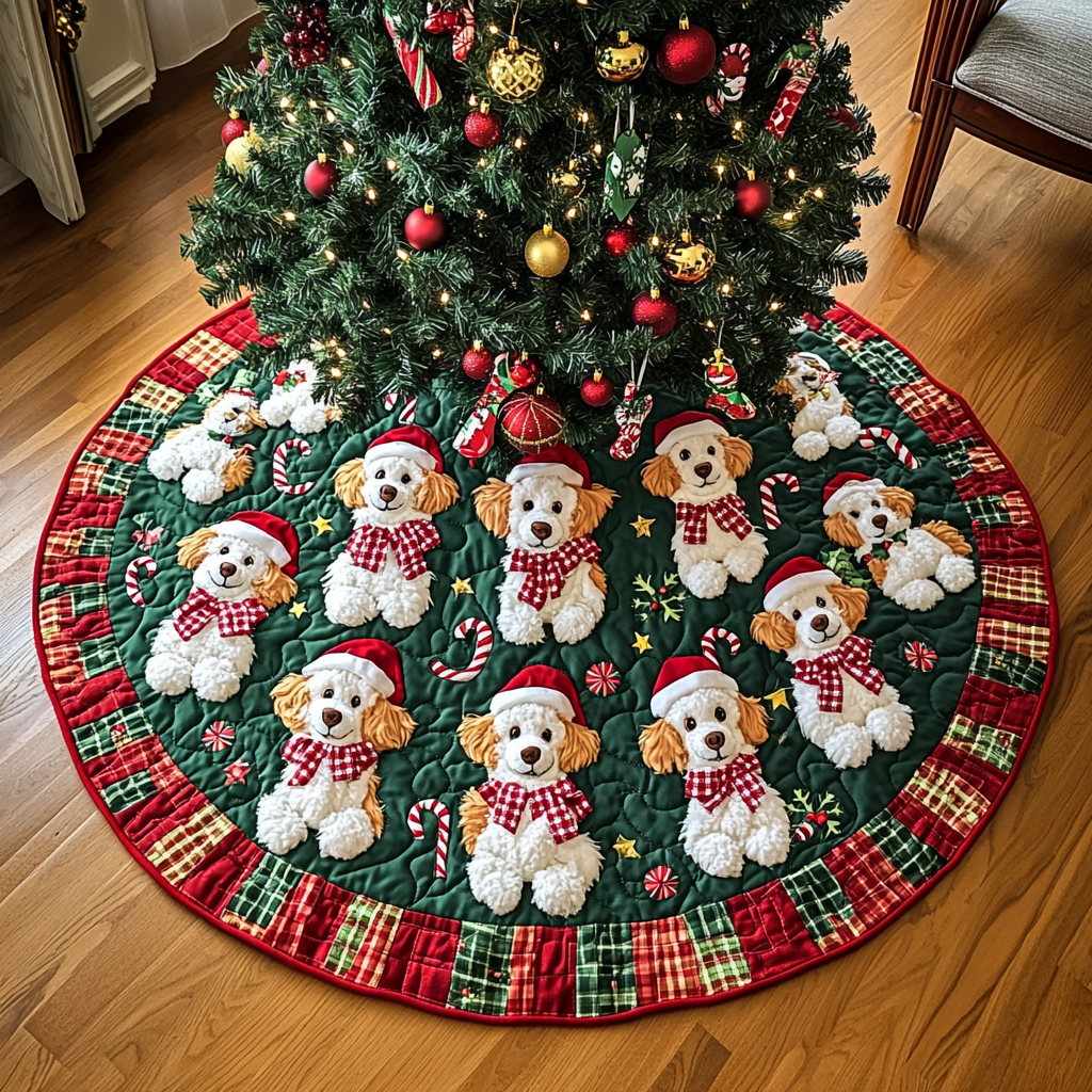 Poodle Christmas Joy Christmas Quilted Tree Skirt-Myprintsy