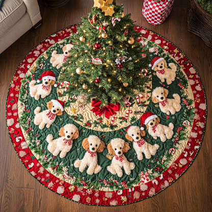 Poodle Holiday Joy Christmas Quilted Tree Skirt-Myprintsy