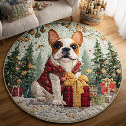 Present-Holding Bulldog Quilted Round Mat VTQ-Myprintsy