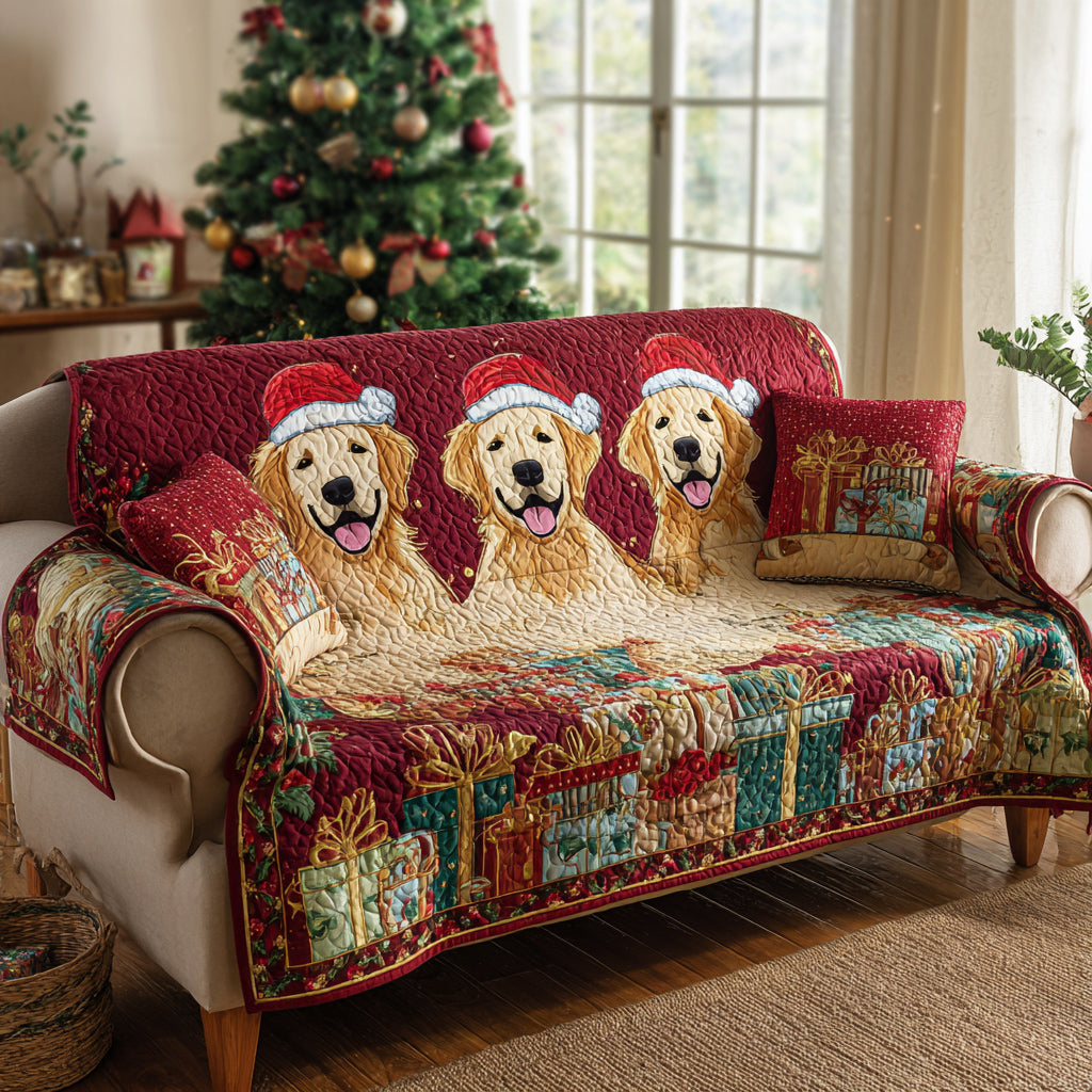 Presents Golden Retriever Quilted Sofa Cover VTQ-Myprintsy