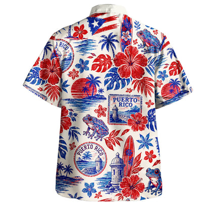 Puerto Rico Hawaiian Shirt Coqui Hibiscus Vintage Island Postcard-Myprintsy