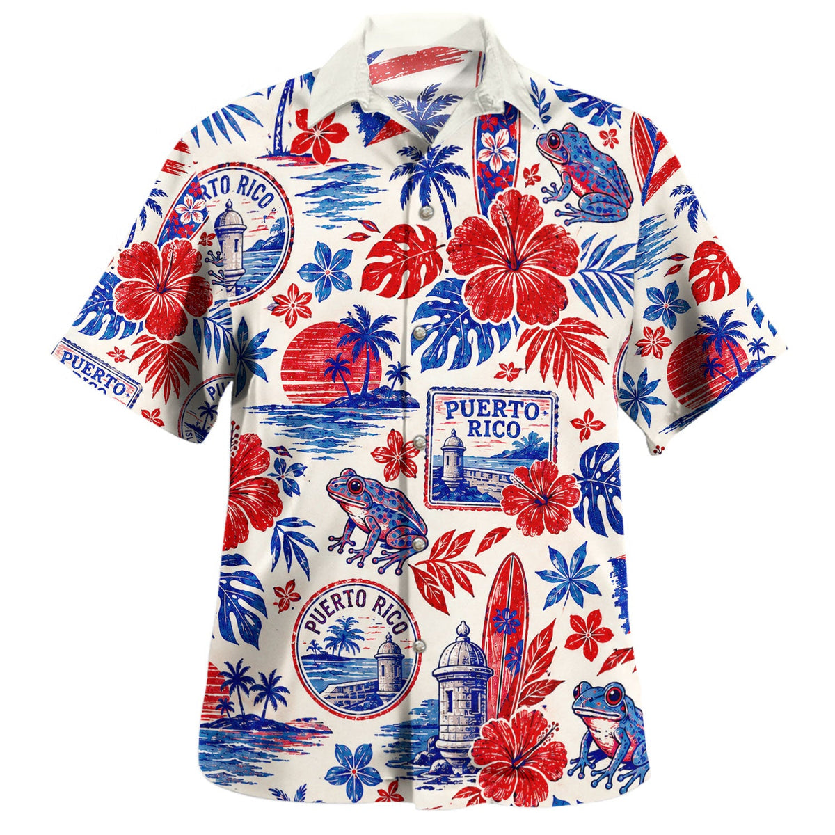 Puerto Rico Hawaiian Shirt Coqui Hibiscus Vintage Island Postcard-Myprintsy