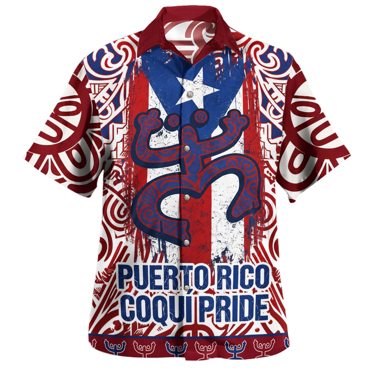 Puerto Rico Hawaiian Shirt Coqui Pride Flag Taino Tribal Style-Myprintsy