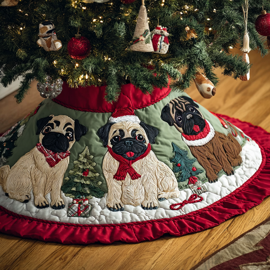 Pug Cheer Christmas Quilted Tree Skirt-Myprintsy