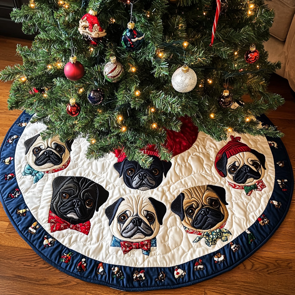 Pug Christmas Charm Christmas Quilted Tree Skirt VTQ-Myprintsy